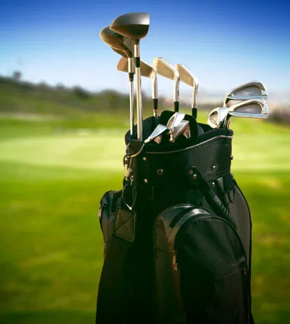 A set of golf clubs on a golf course
